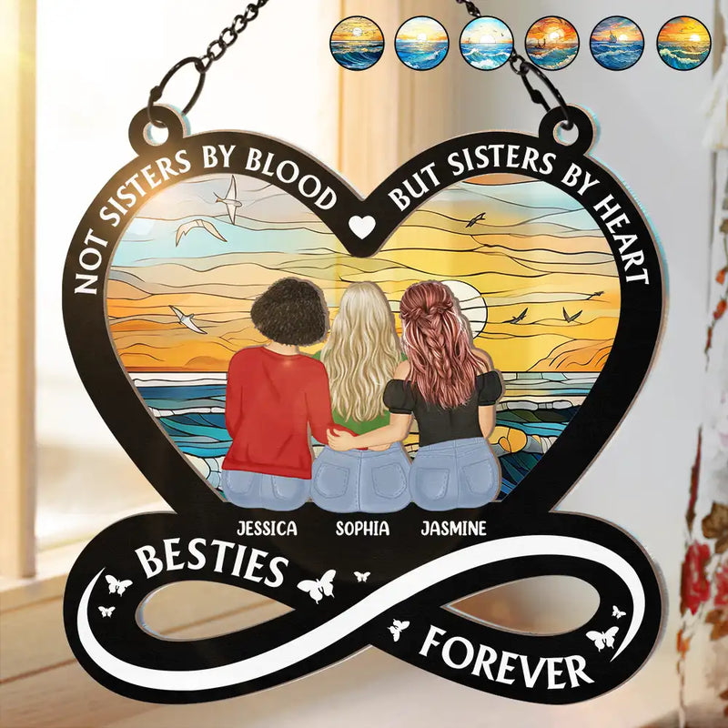Not Sisters By Blood But Sisters By Heart - Personalized Suncatcher Ornament - Gift For Bestie, Soul Sisters, BFF