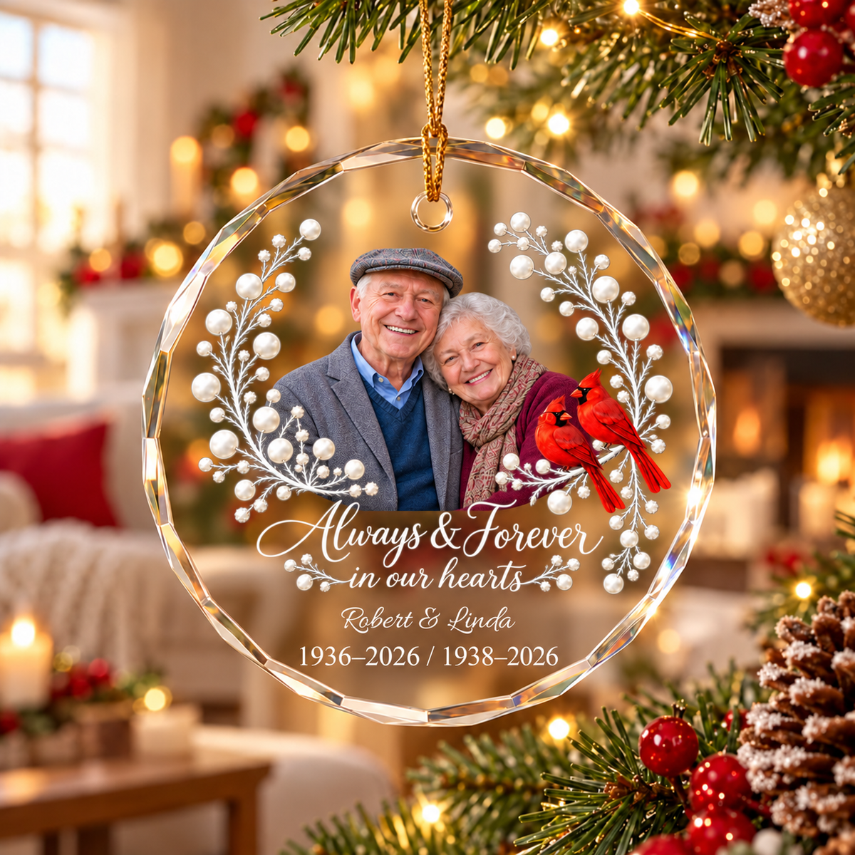 Personalized Sympathy Ornament for Parents, Custom Photo Remembrance Christmas Ornament, In Loving Memory Gift