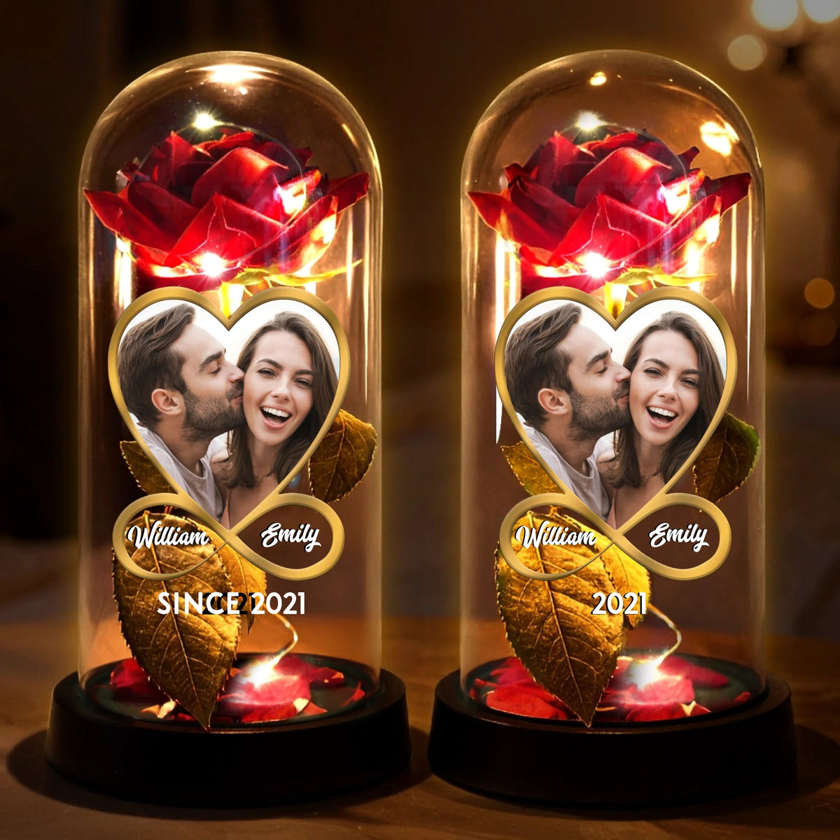 Together Since Custom Photo - Personalized Rose LED Light Lamp - Anniversary Gift, Valentine's Day Gift For Couple