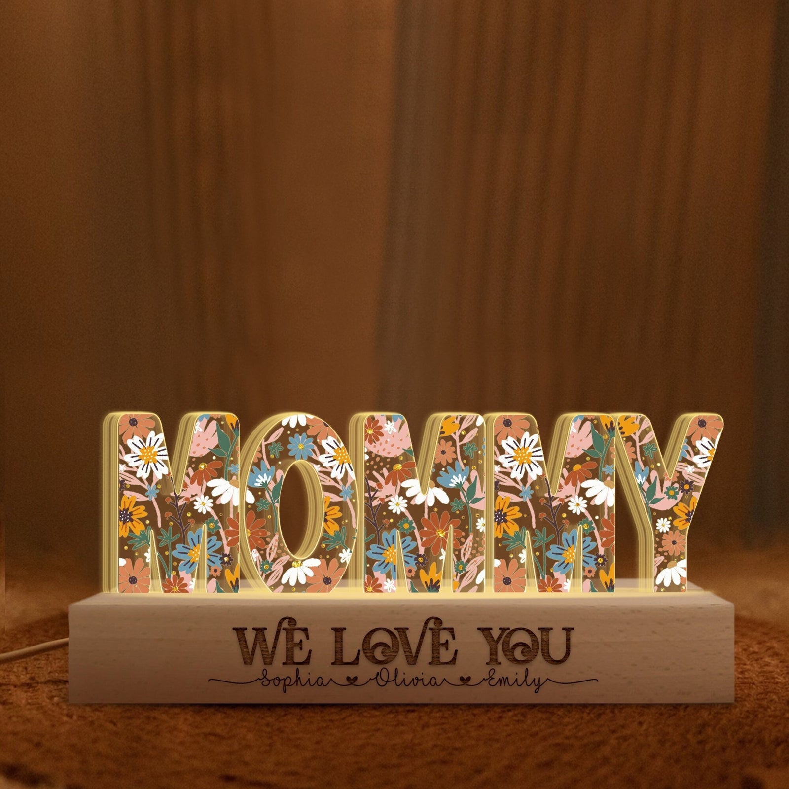Mommy We Love You - Personalized 3D LED Light Wooden Base - Gift For Mom, Mother's Day Gift