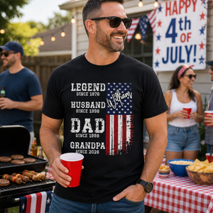 Custom Patriotic Grandpa Shirt, Fathers Day Gift for Dad Grandpa, USA 250th Anniversary Tee, Personalized American Flag Family Shirt