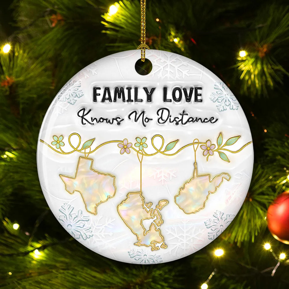 Family Love Pearl Effect Countries/States - Personalized Custom 3D Inflated Effect Ceramic Ornament - Christmas Gift For Family