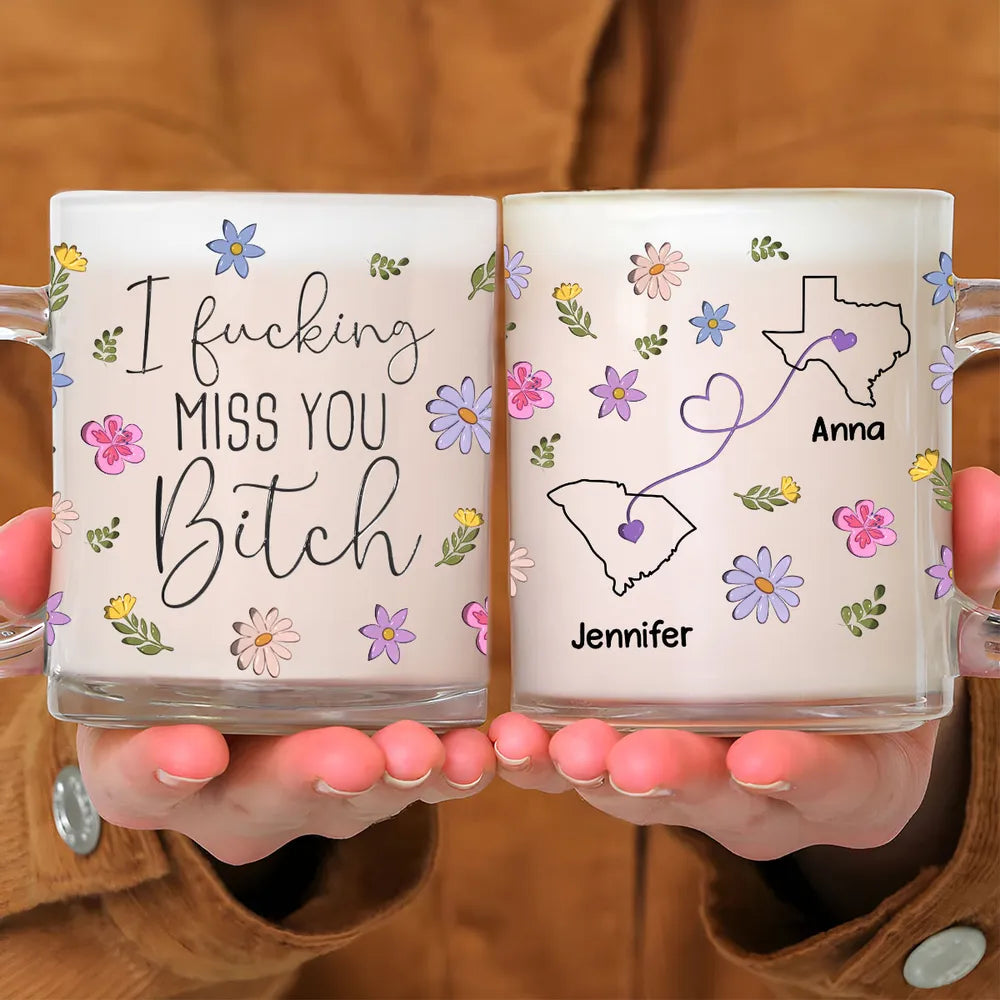 I Miss You Bestie Glass Mug, Personalized Best Friend Gift, Custom Bestie Mug, Long Distance
