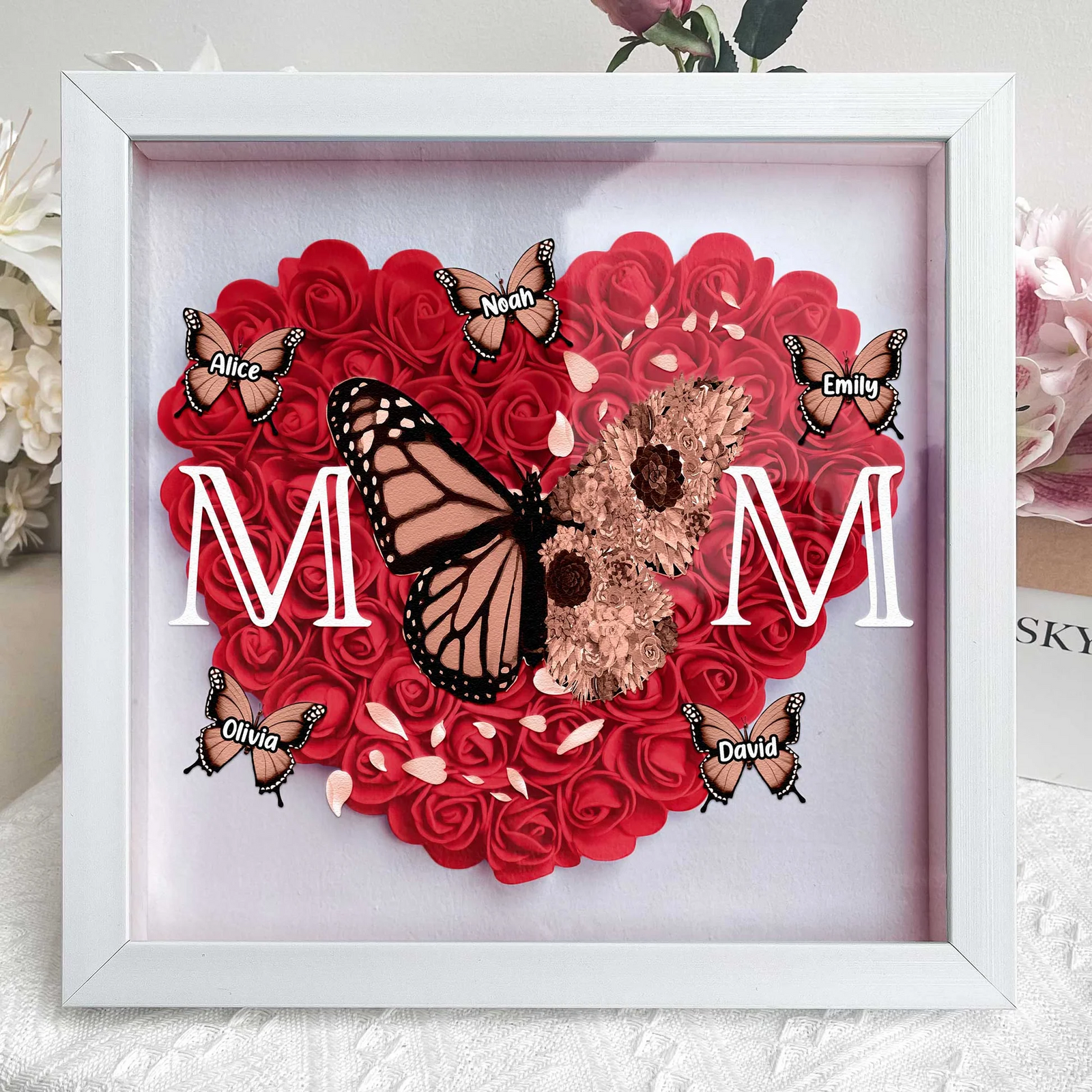 Mom Butterfly - Custom Flower Frame Box - Gift For Mom, Mother's Day Gift