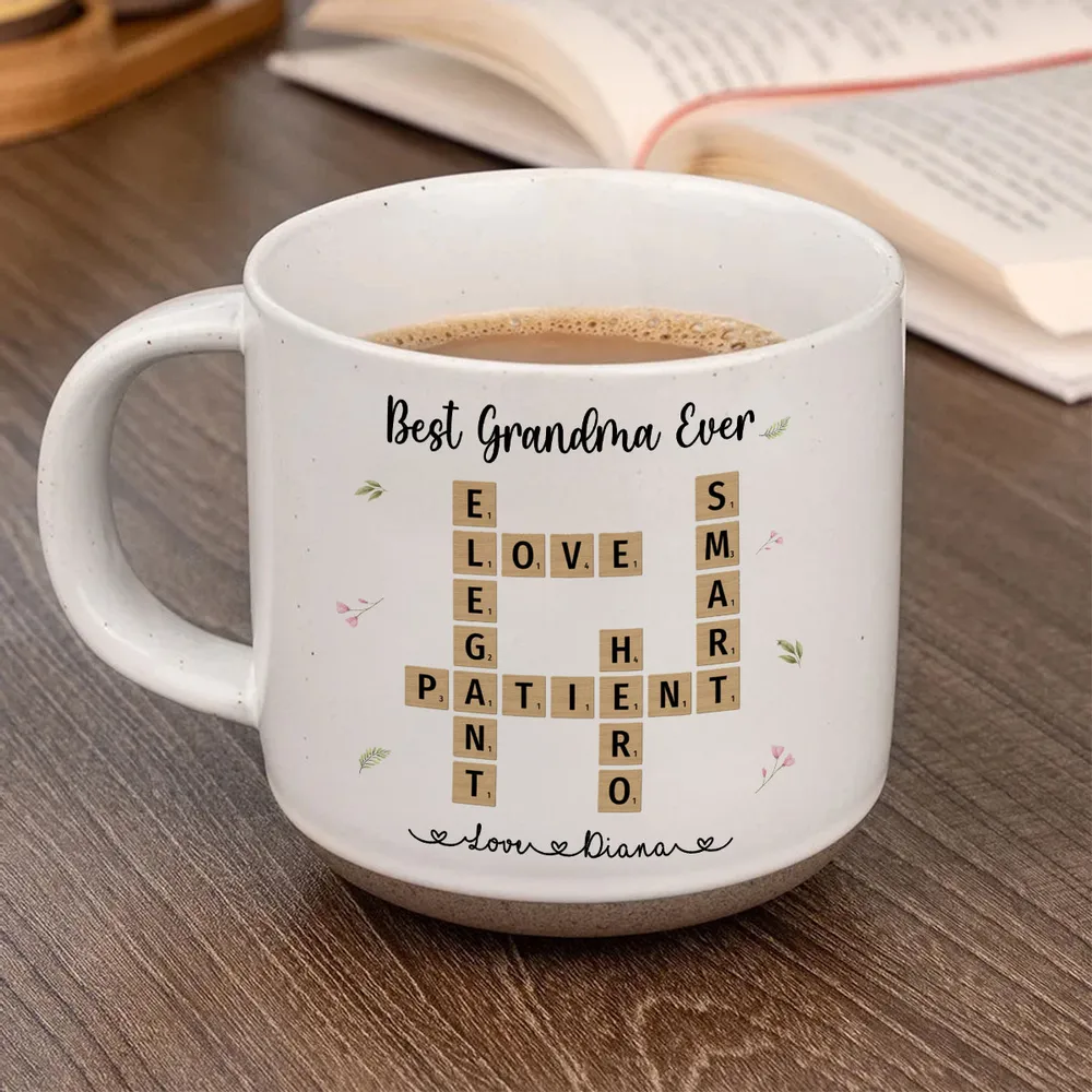 Best Mom Ever Appreciation Crossword Art - Personalized Pottery Mug - Gift For Mom, Mother's Day, Birthday Gift