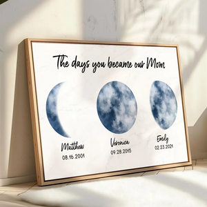 Colorful Moon Phase The Day You Became Mom - Personalized Canvas - Gift For Mom, Mother's Day, Birthday Gift