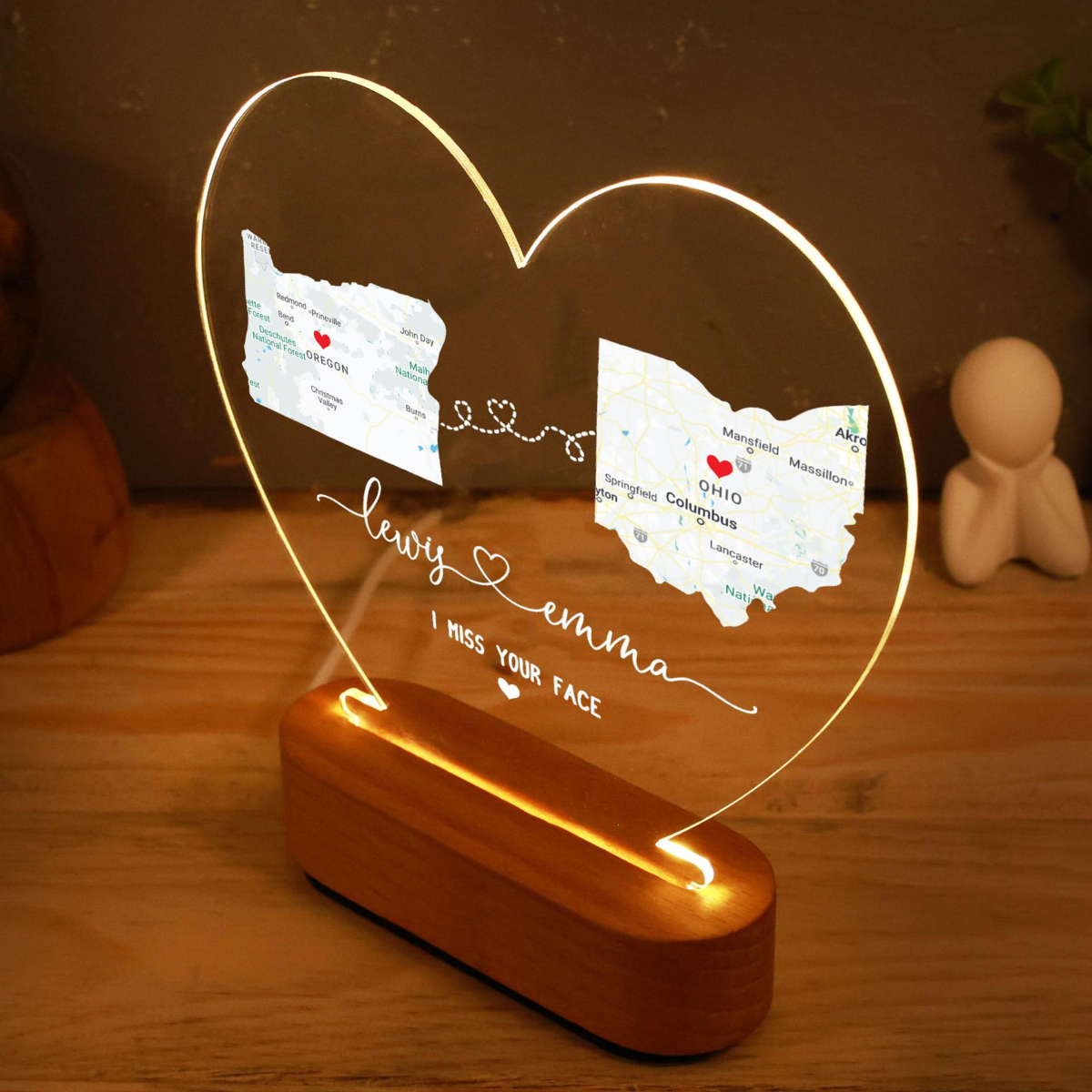 Custom Two Map Night Light for Couples, Long Distance Relationship Gift, Going Away Gift, Gift For Couple