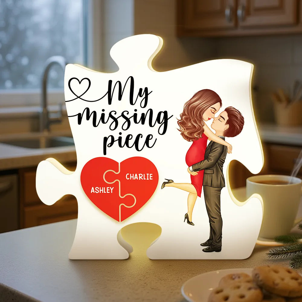 My Missing Piece Kissing Couple - Personalized Acrylic Light Box - Anniversary, Valentine's Day Gift For Couple