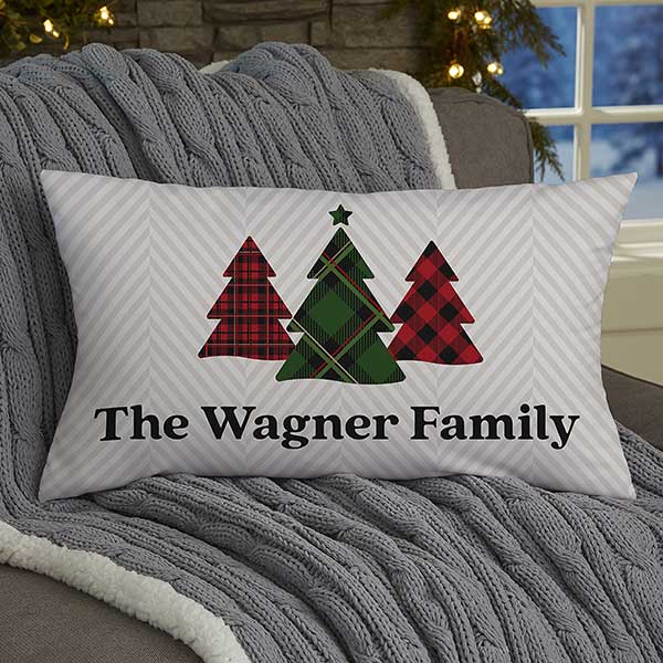 Plaid Christmas Trees Custom Family Name - Personalized Pillow - Christmas Gift For Family