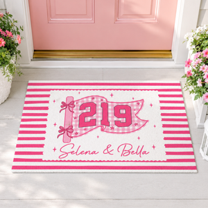 Personalized Striped Dorm Doormat: Girls Dorm Decor, College Apartment Decor, Welcome To Our Dorm, Housewarming Gift, Student Gift