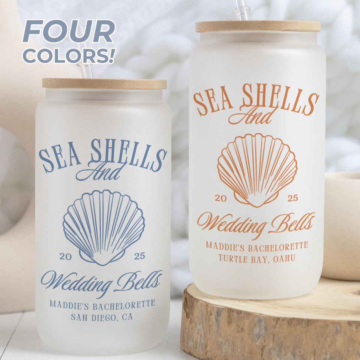 Bachelorette Cup Girls Trip Sea Shell Glass Tumbler Beach Bach Seashells and Wedding Bells Ice Coffee Cup Coastal Bachelorette Vacation Gift