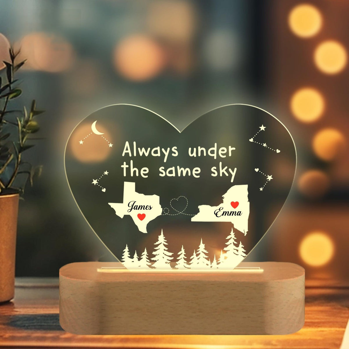 Custom Two Map Night Light, Always Under The Same Sky, Long Distance Relationship Lamp, Going Away Gift, Couple Gift, Miss You Gift