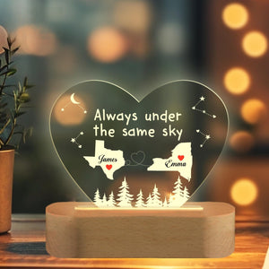 Custom Two Map Night Light, Always Under The Same Sky, Long Distance Relationship Lamp, Going Away Gift, Couple Gift, Miss You Gift