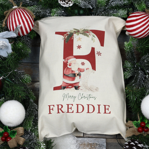 Merry Christmas Custom Name & Initial - Personalized Santa Sack - Christmas Gift For Family