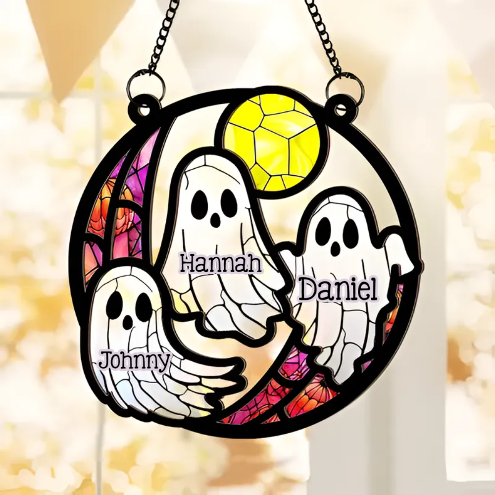 Boo Family - Personalized Suncatcher Ornament - Halloween Gift For Family, Autumn Vacation