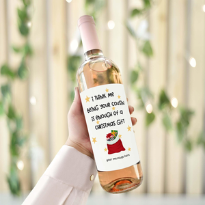 Christmas wine label, funny wine bottle label for cousin, xmas alternative gift, adult stocking filler, personalised modern champagne label