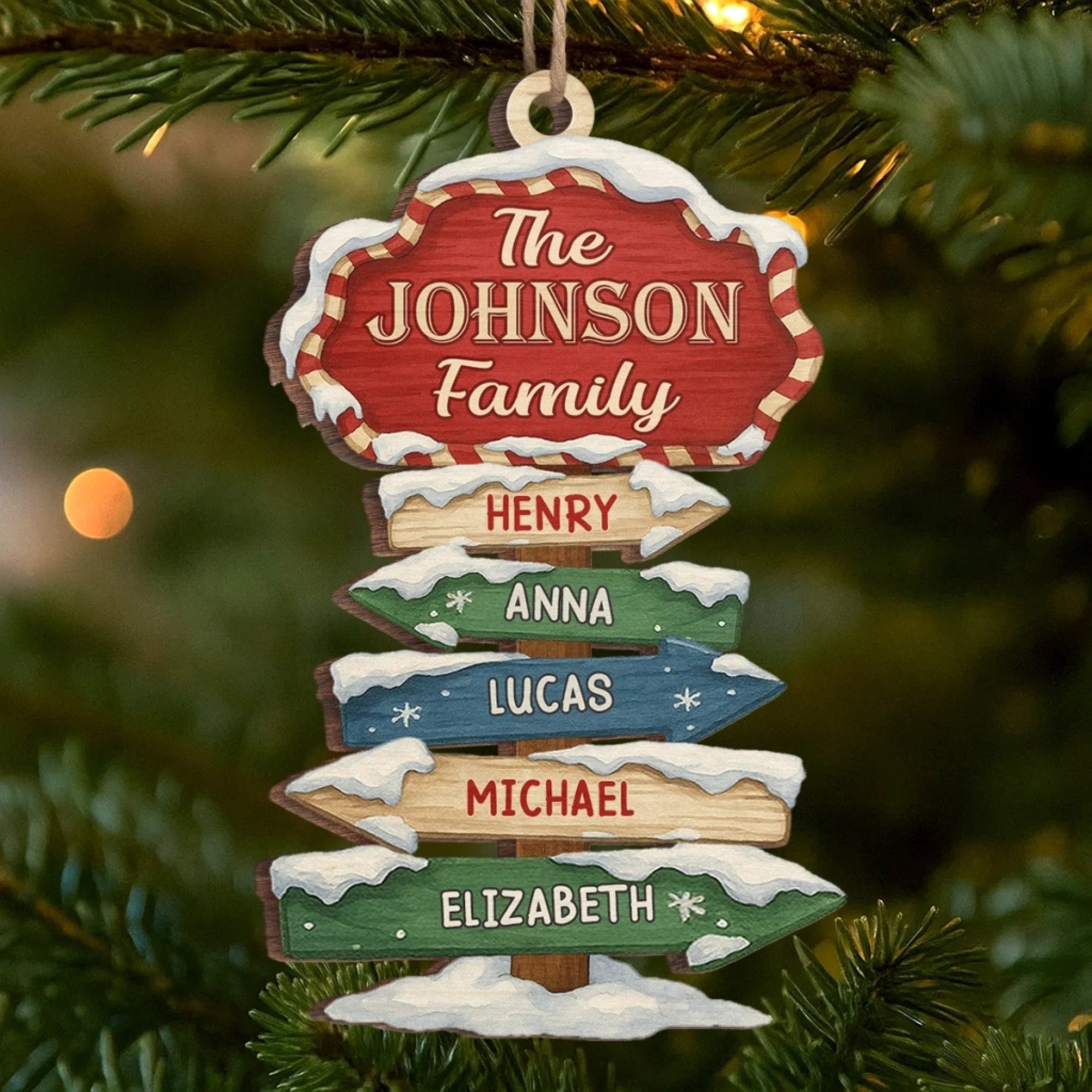 Family Where Love Begins And Never Ends - Personalized Wooden Ornament - Christmas Gift For Family