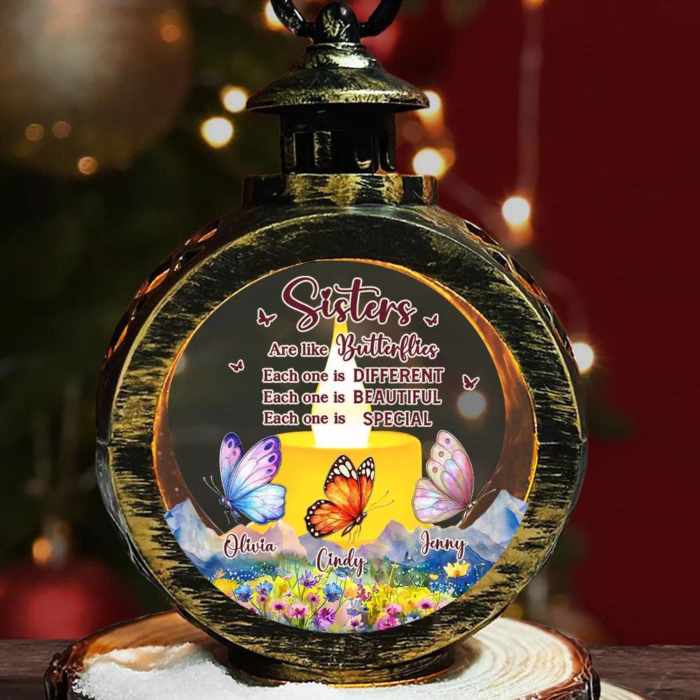 Sisters Are Like Butterflies - Personalized Lantern LED Flameless Candle - Christmas Gift For Sisters, Besties
