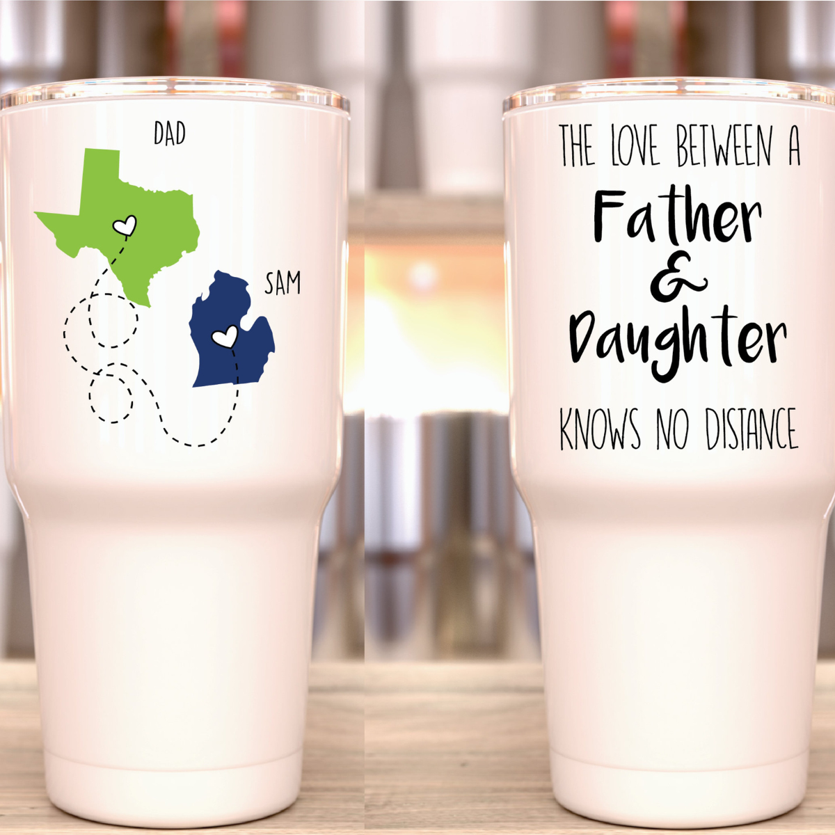 The Love Between A Father & Daughter Knows No Distance Tumbler, Dad Birthday Gift From Son Daughter, Custom State to Tumbler, Fathers Day Gift