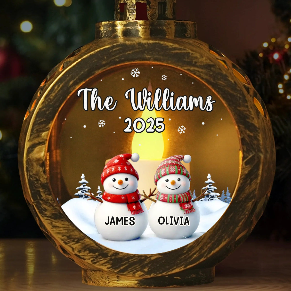 Snowman Family With Love - Personalized Lantern LED Flameless Candle - Christmas Gift For Family