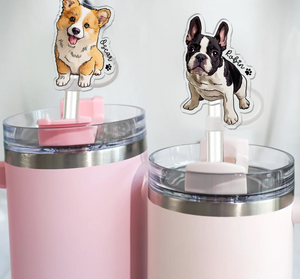 Personalized Pet Lovers Gift, Custom Dog Cat Portrait Straw Topper, Dog Cat Photo Straw Cover, Gift For Dog Mom Cat Mom