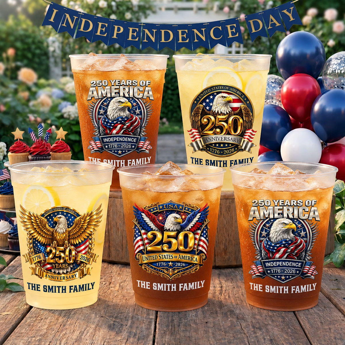 United We Stand - Personalized Plastic Frosted Cup - Gift For Family, Independence Party Favor Cup, 4th of July Drinkware