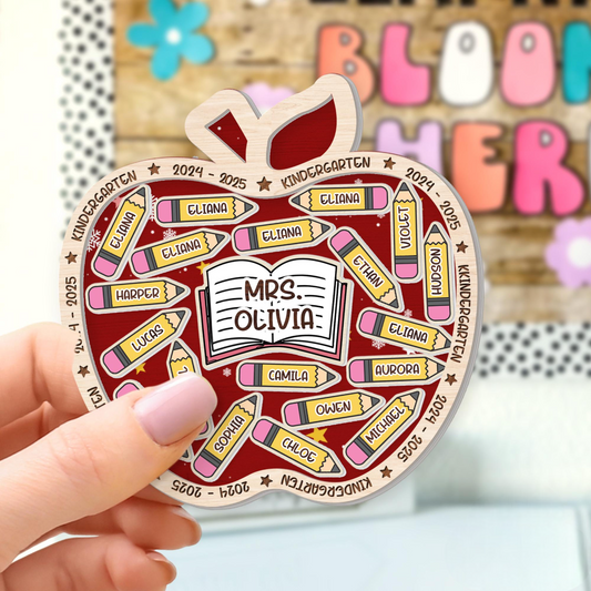 Personalized Teacher Apple Magnet, Thank You Teacher Gift, Classroom Decor, Kindergarten Teacher Shaker Magnet, Teacher Fridge Magnet