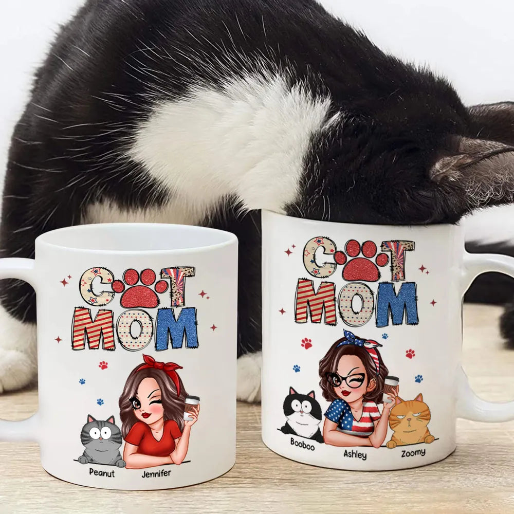 Cat Mom 4th Of July Pattern - Personalized Mug - Independence Day Gift For Cat Mom