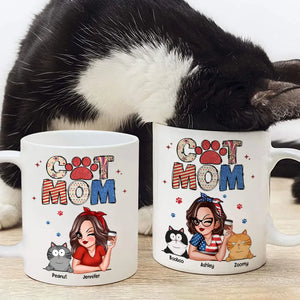 Cat Mom 4th Of July Pattern - Personalized Mug - Independence Day Gift For Cat Mom