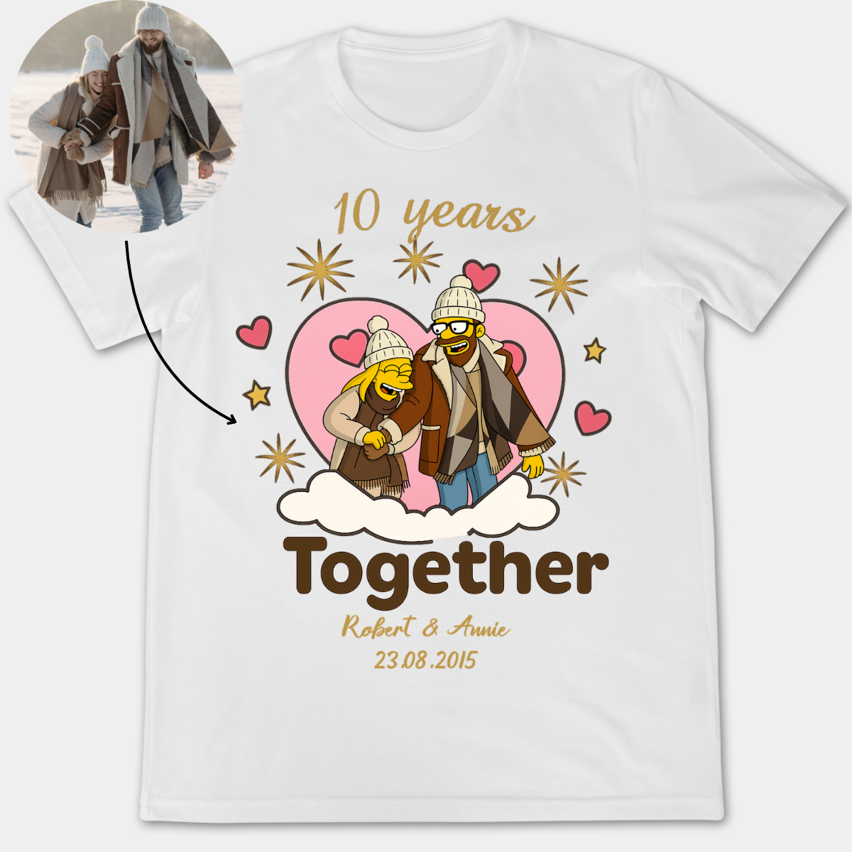 Custom Simpsonized Anniversary Matching Shirts, Custom Years Together, Name & Date, Honeymoon Vacation Gift, Couples Trip Tee
