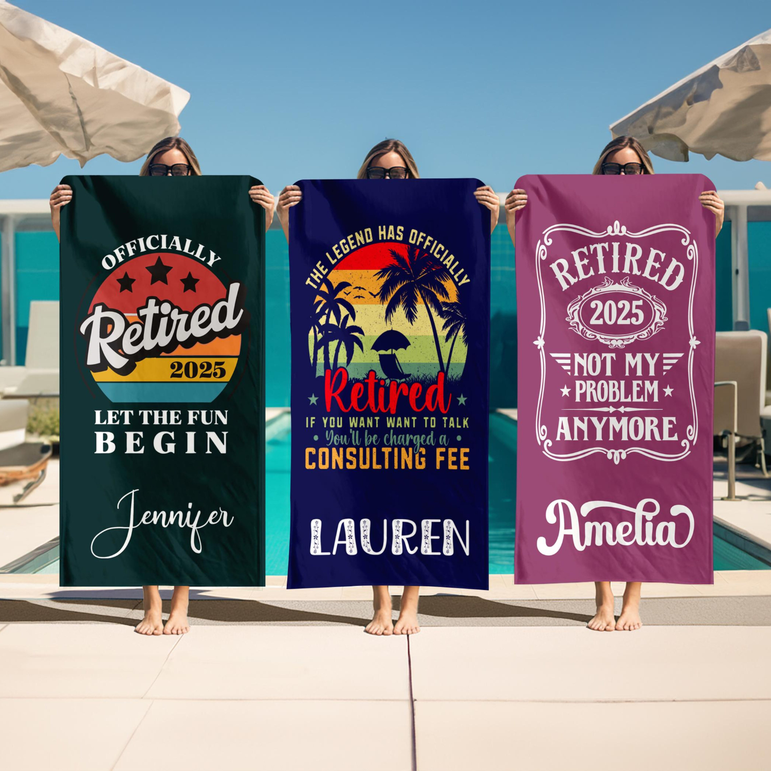 Retirement Retro Beach Towels, Funny Retired Towel, Custom Retirements Gift, Gift for Coworker, I'm Retired Pool Towel, Funny Retirement