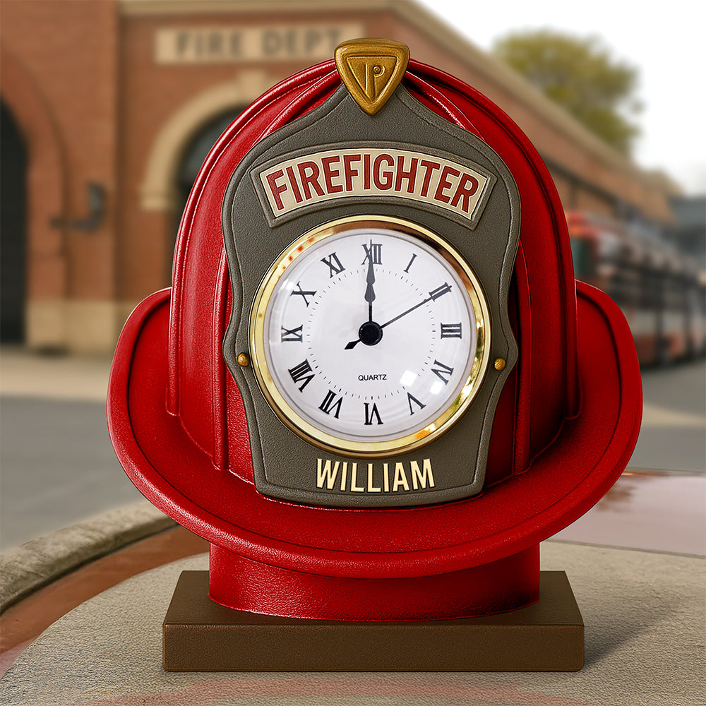 Firefighter Helmet Desk Clock Plaque - Personalized Acrylic Desk Clock - Gifts For Firefighter