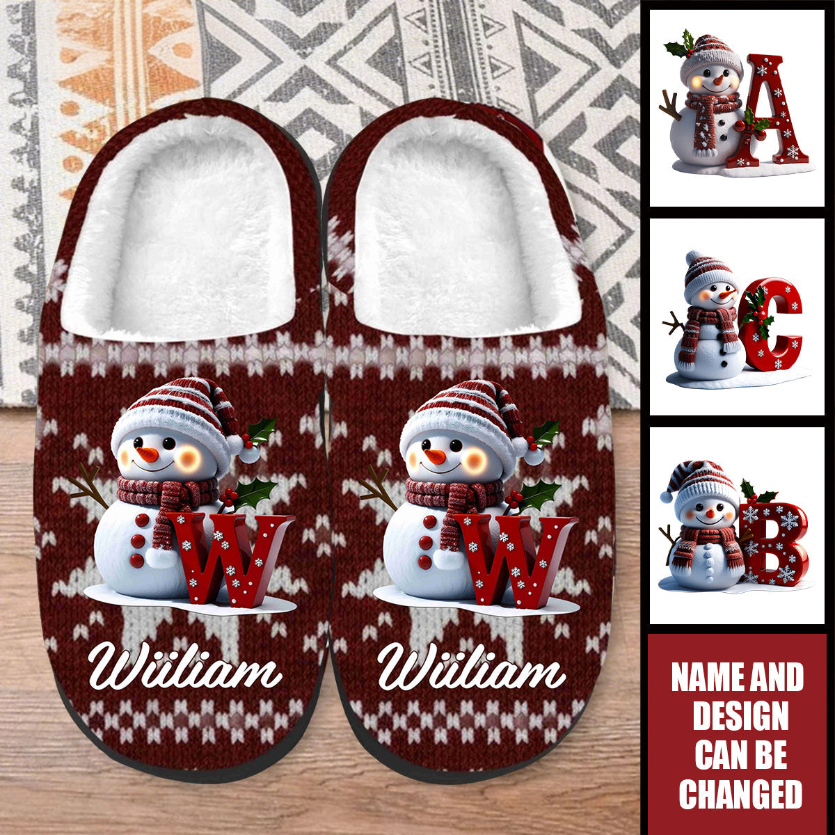Merry Christmas Snowman - Personalized Fleece Slippers - Christmas Gift