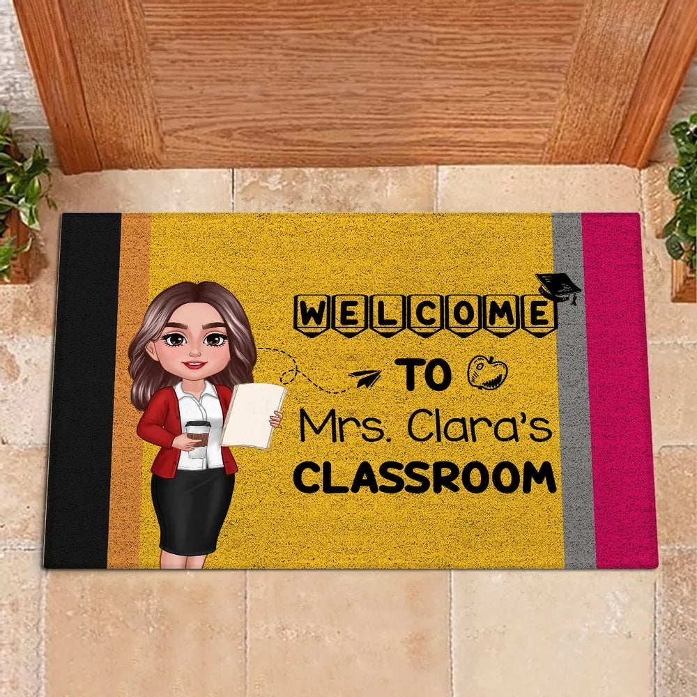 Welcome To Teacher Classroom - Personalized Doormat - Gift For Teacher, Welcome Gift, Back To School
