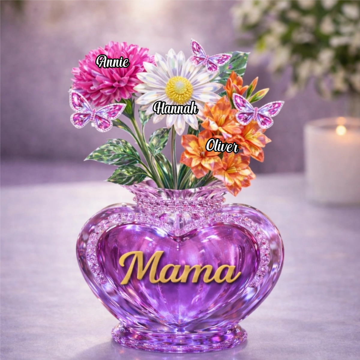 Custom Flower Vase Acrylic Block, Personalized Mother's Day Gift for Mom & Grandma with Kids' Names