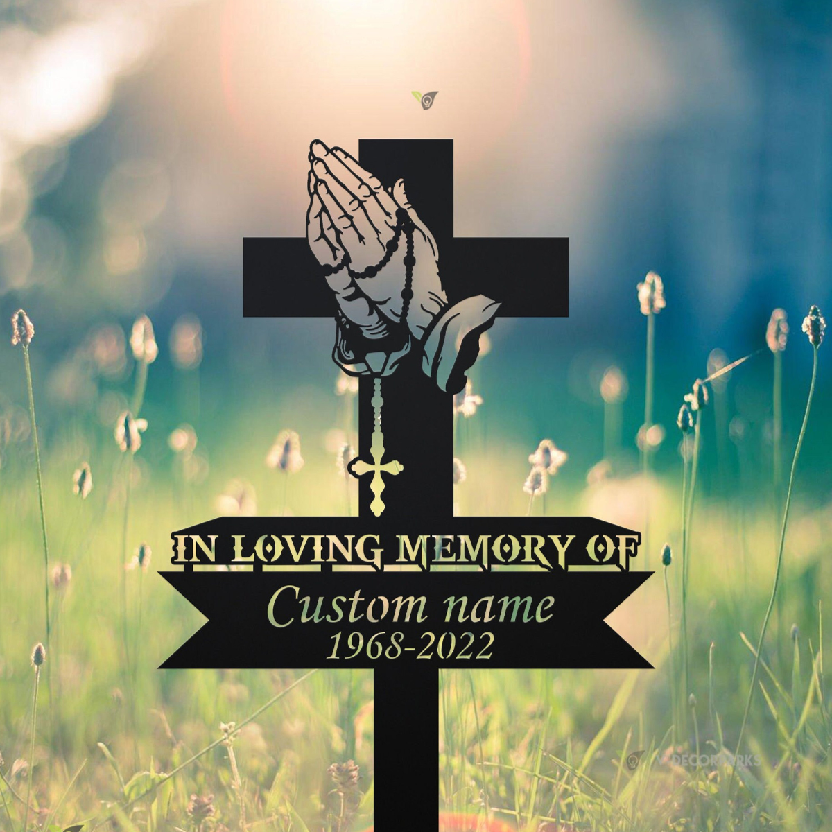 Personalized Cross With Praying Hand Memorial Stake, Dad Loss, Mom Loss, Religion Metal Stake, Sympathy Sign, Grave Marker,Remembrance Stake