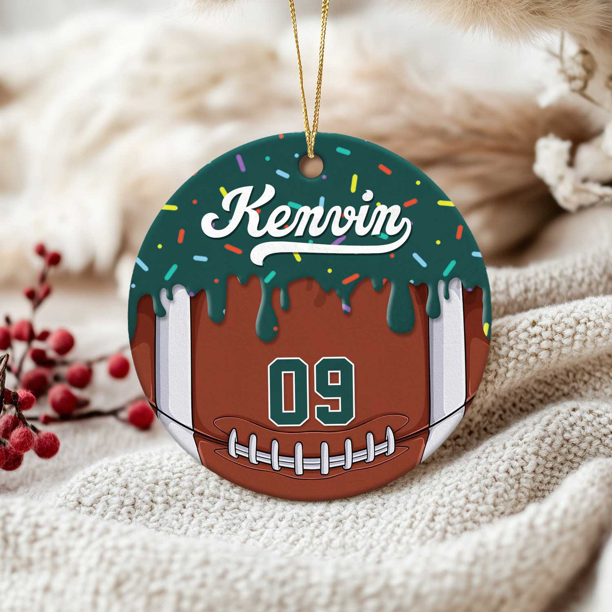 Personalized Football Ornament, Custom Name & Number Football Gift, Football Christmas Ornament for Player or Team, Football Player Keepsake