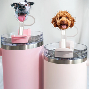 Personalized Gift For Dog Mom Cat Mom, Topper Straw Topper With Dog Cat Photo, Custom Dog Cat Head Cup Straw Cover, Dog Mom Cat Mom Gift