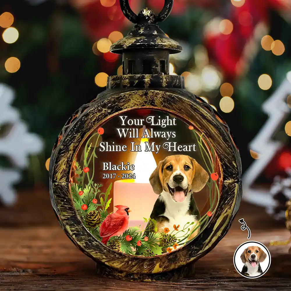 Your Light Will Always Shine In My Heart - Personalized Lantern LED Flameless Candle - Memorial Dog, Christmas Gift For Dog Lover