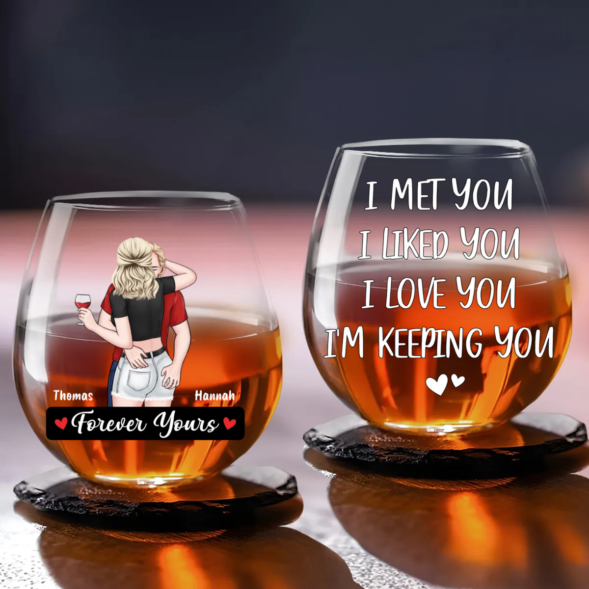 Forever Yours - Personalized Wine Glass - Anniversary Gitf, Valentine's Day Gift For Husband, Boyfriend