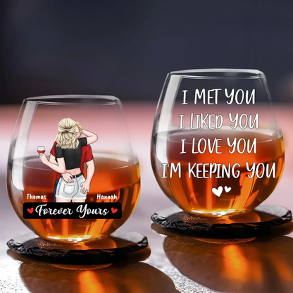 Forever Yours - Personalized Wine Glass - Anniversary Gitf, Valentine's Day Gift For Husband, Boyfriend