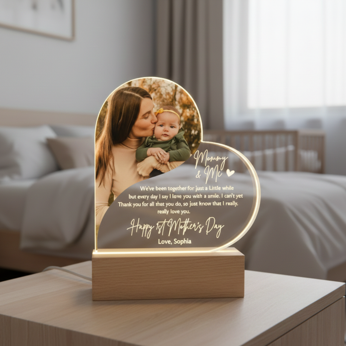 Our First Mother's Day Together - Personalized 3D LED Light Wooden Base - Gift For New Mom
