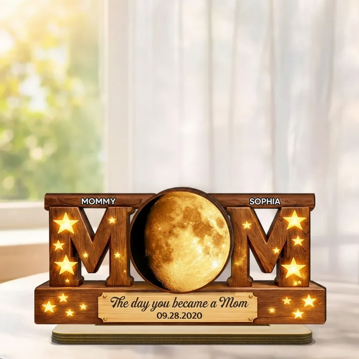 The Day You Became A Mom - Personalized Wooden Plaque - Heartfelt Gift For Mom, Grandma