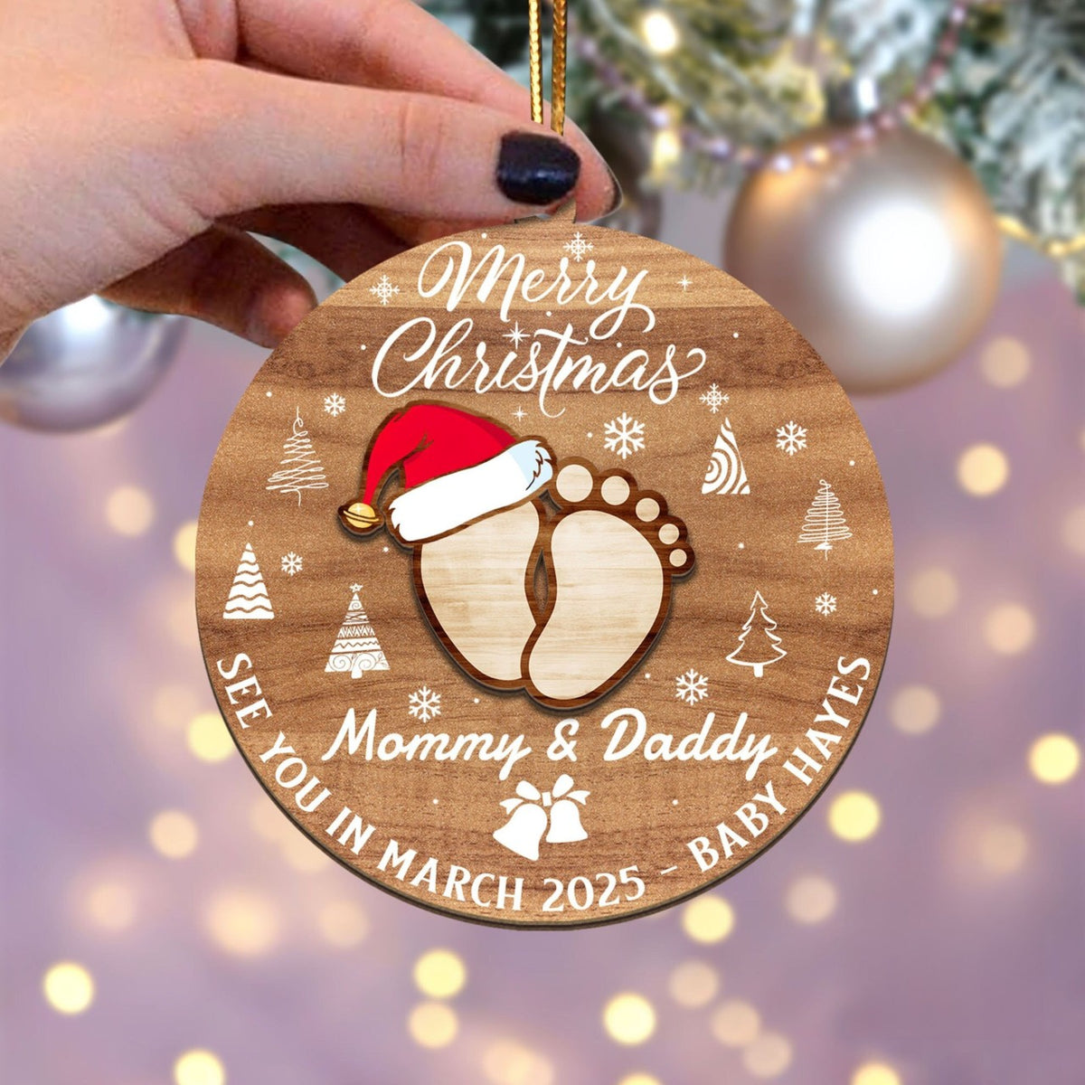 Mommy and Daddy Merry Christmas See You in 2025 - Personalized Layered Wooden Ornament - Christmas Gift For Family, Expecting Parents Gifts