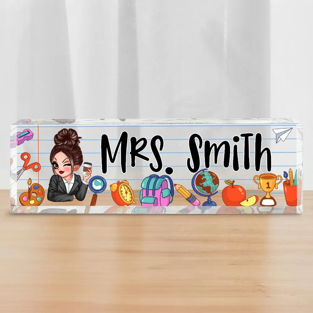 Teacher Teaches Beautiful Things - Personalized Acrylic Table Sign - Gift For Teacher, Back To School, Appreciation Gift