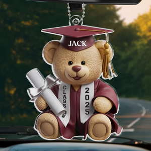 Graduation Bear - Personalized Car Ornament - Graduation Gift For Friends, Sisters, Besties