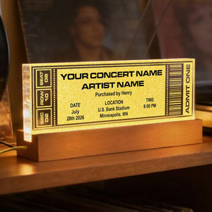 Custom Favorite Music Concert Photo Ticket - Personalized Acrylic Block LED Night Light - Gift For Music Lovers