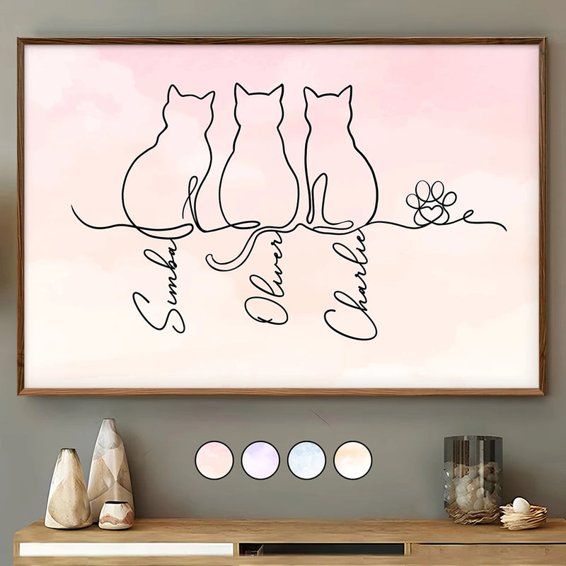 Cat Line - Personalized Canvas - Gift For Cat Lovers, Gift For Family