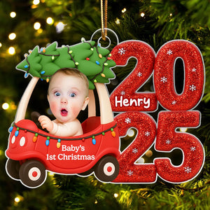 Baby In Car Upload Photo Christmas - Personalized Acrylic Ornament - Christmas Gift For New Parent, Newborn Keepsake