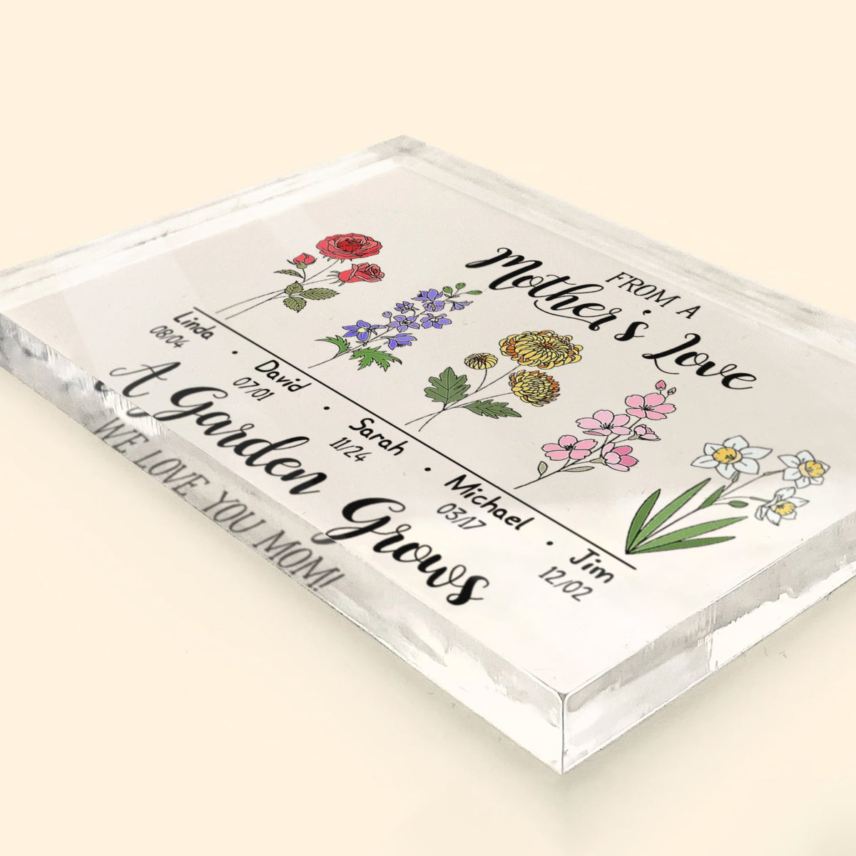 From A Mother's Love A Garden Grows - Personalized Acrylic Plaque - Gift For Mom, Mother's Day, Birthday Gift